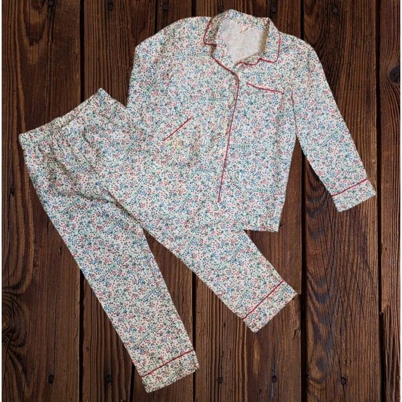 Crewcuts Youth Girls Pajama Set MED 8/9 Button Up Set Holiday Floral Christmas - Picture 1 of 6